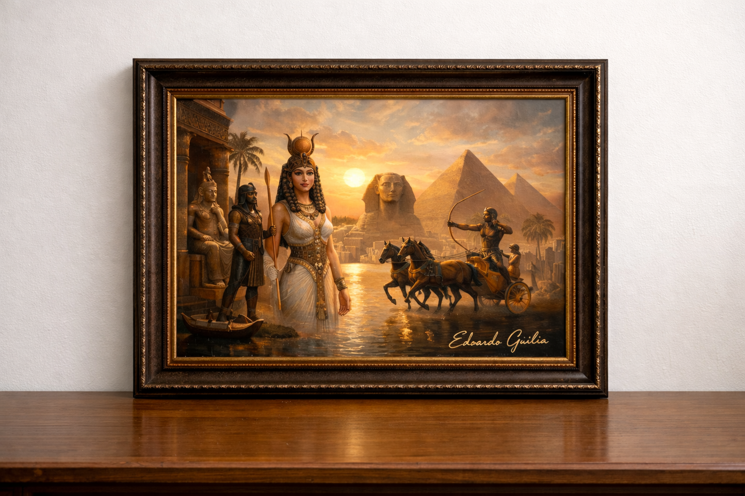 Egyptian queen and sunset over Nile