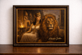 Egyptian queen with lion in temple