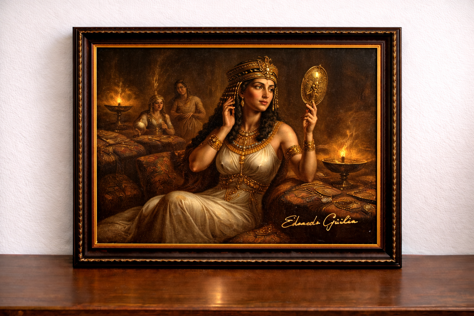 Cleopatra in her chamber of opulence