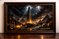 Moonlit Egyptian obelisk in stormy night