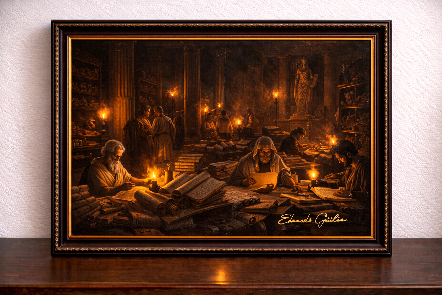 Ancient scholars in the Library of Alexandria