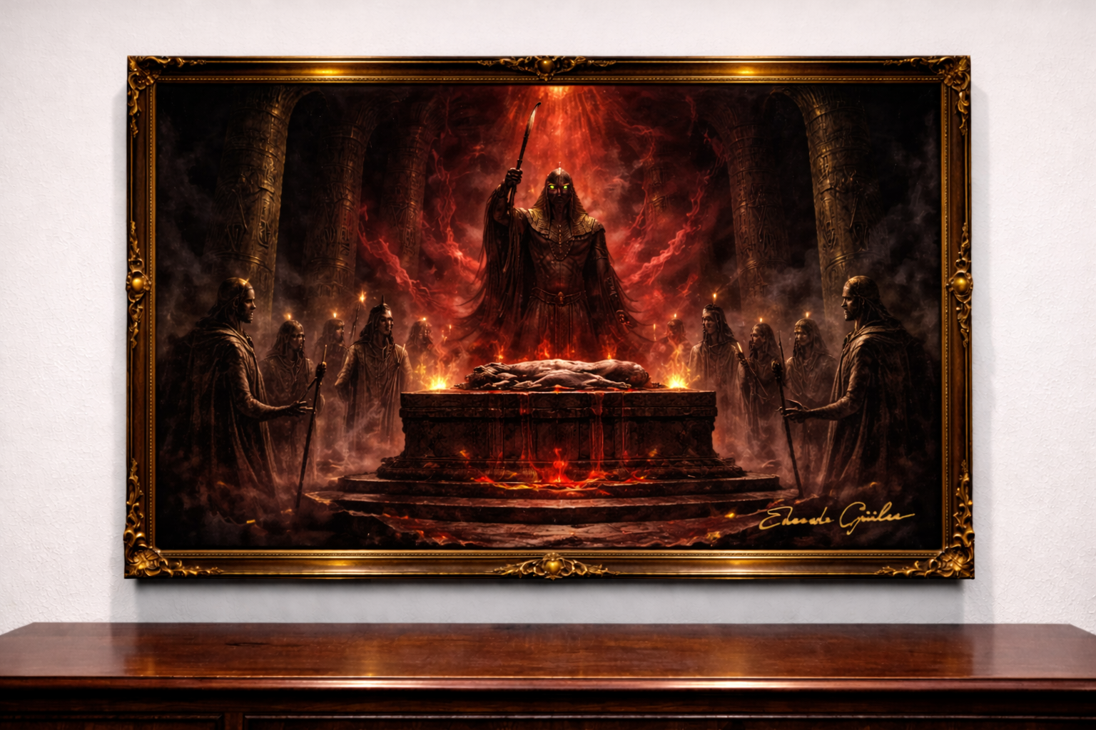 Blood-red ritual in ancient temple
