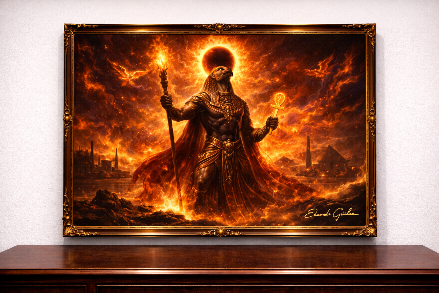 Ra the sun god in flames