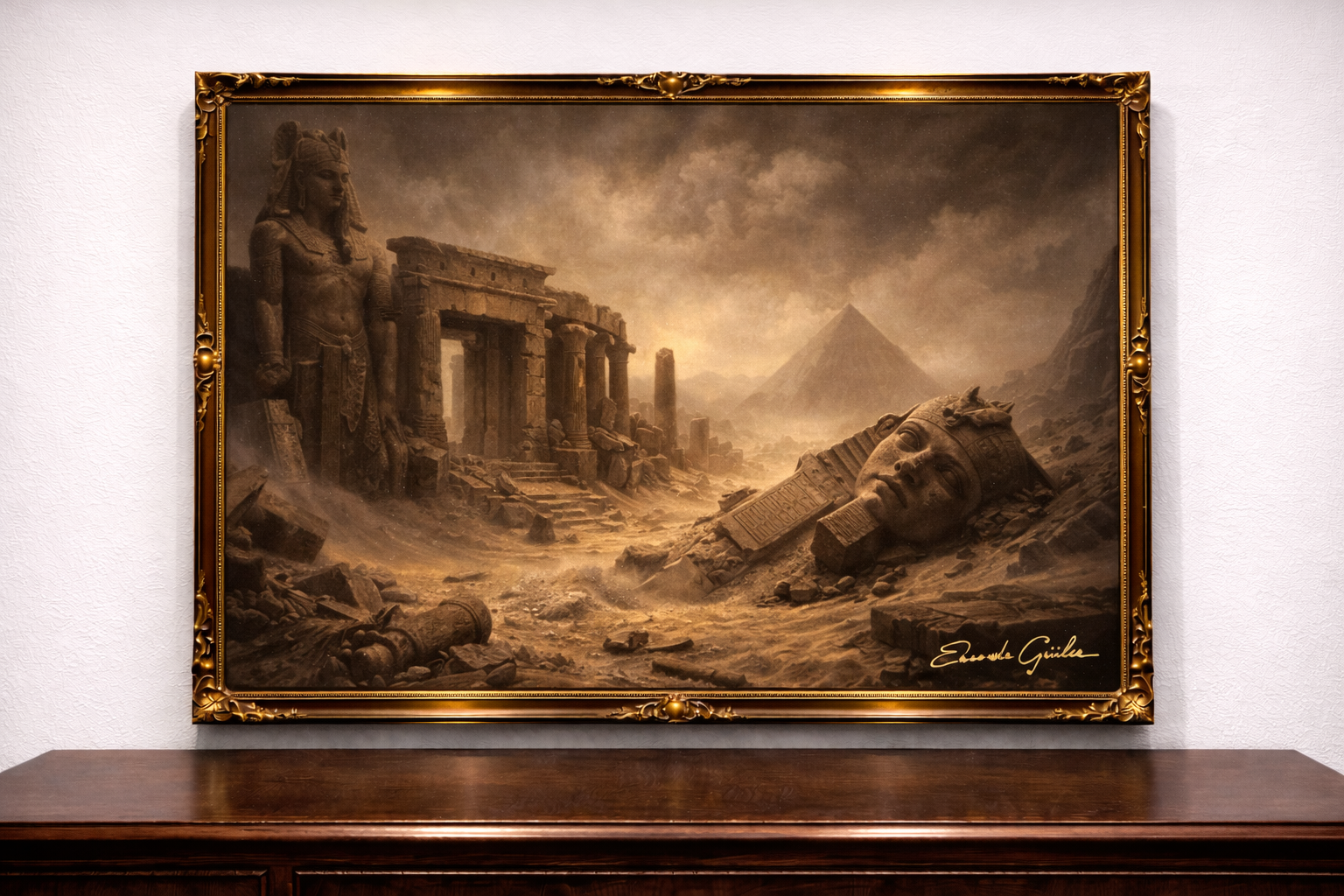 Ancient temple ruins in a storm