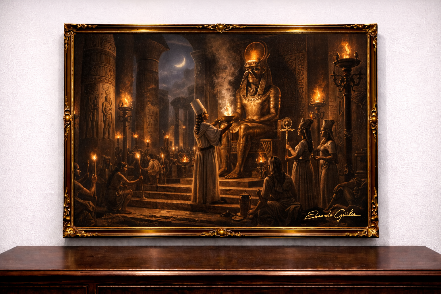 Ancient Egyptian temple ritual at night