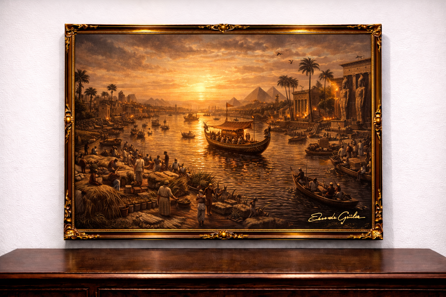 Nile River at sunset in ancient Egypt
