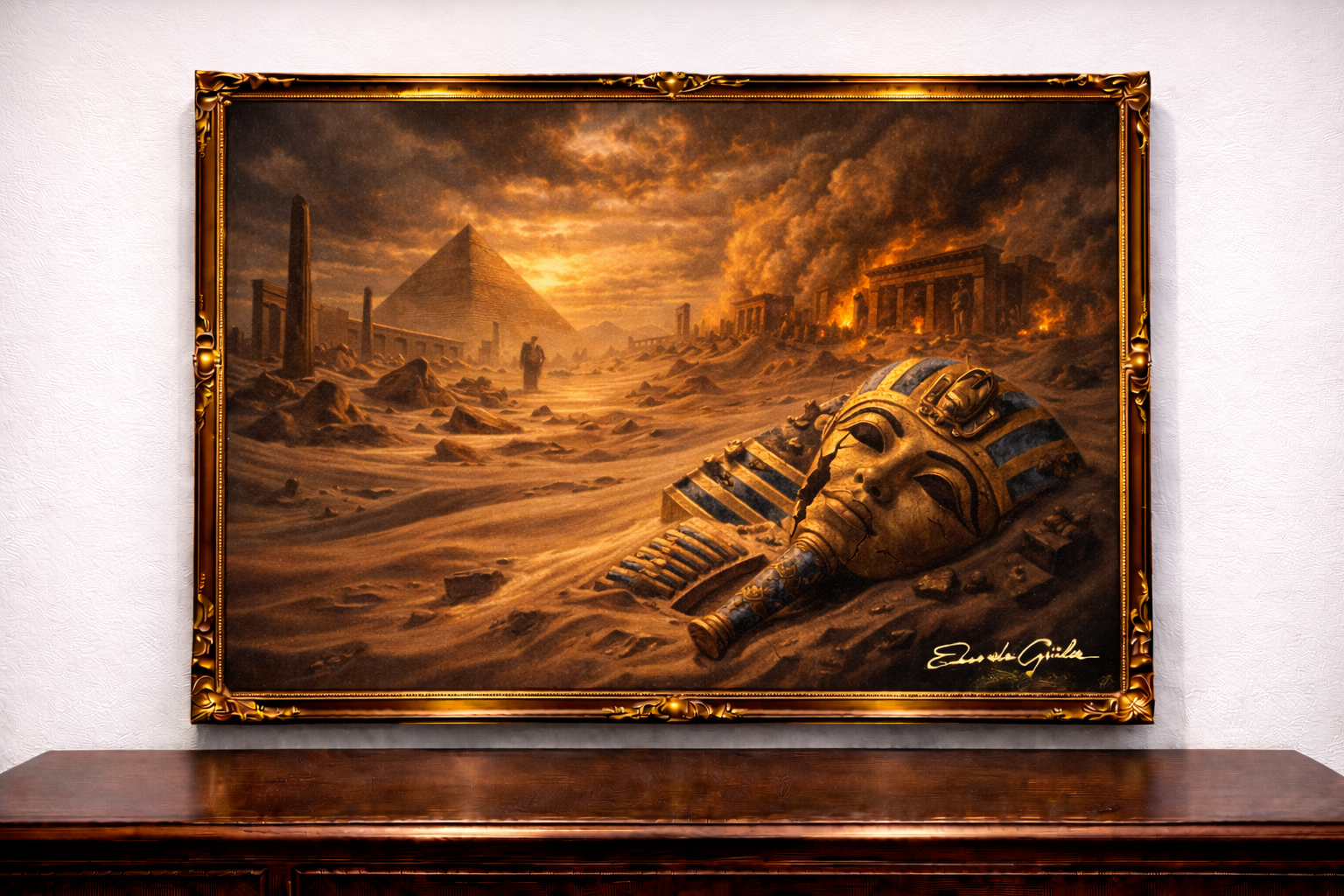 Ancient ruins under a sandstorm